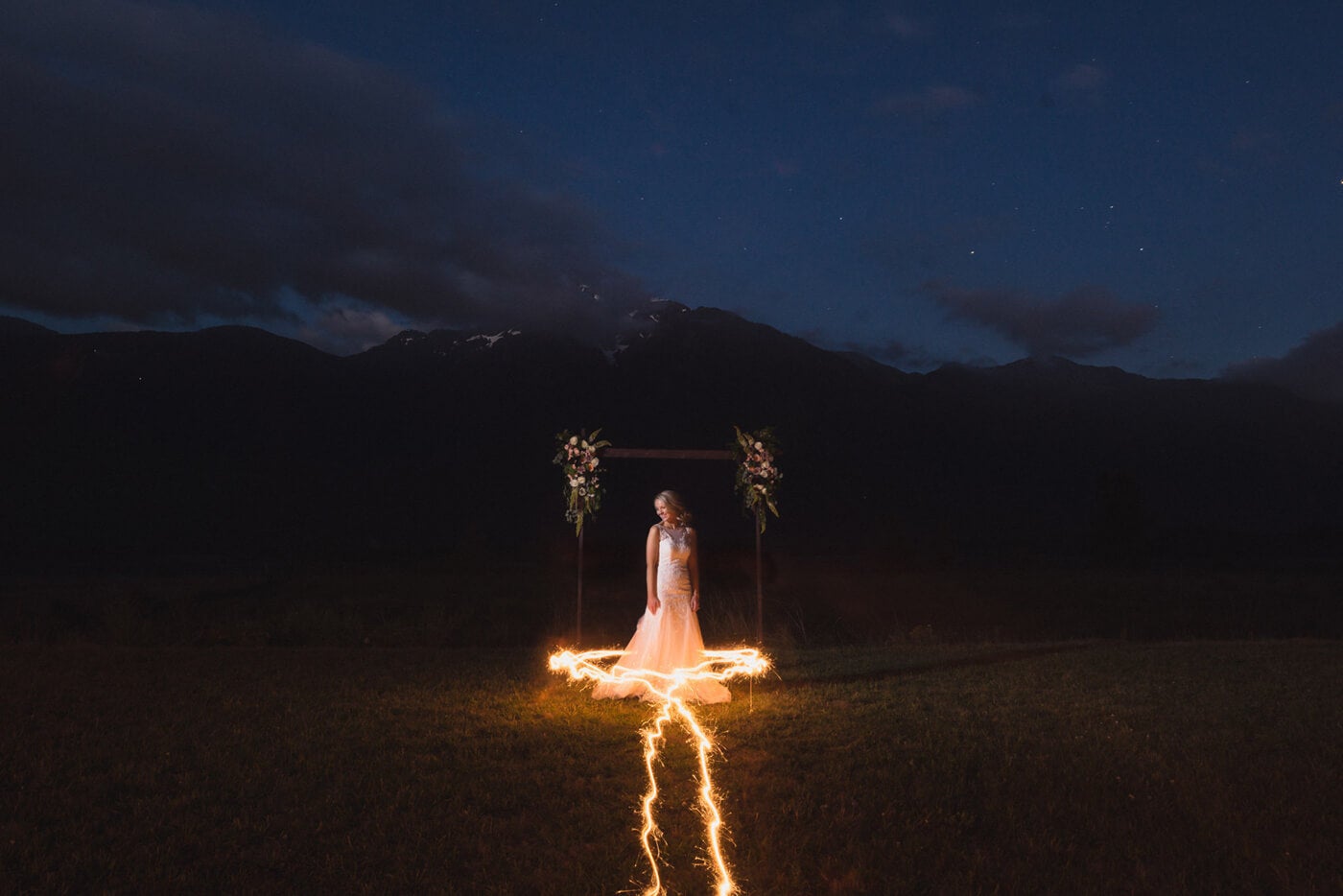 sparkler photography and bride